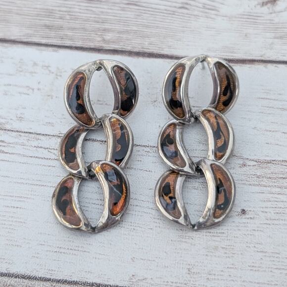 Vintage Jewelry - Vintage Earrings for Pierced Ears Brown Tones Linking Circles